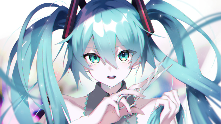 aqua_eyes aqua_hair close goma0616 hatsune_miku long_hair tears twintails vocaloid