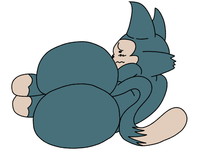 alpha_channel anthro big_butt blush bubble_butt butt dipstick_tail domestic_cat dragon_ball dragon_ball_super dragon_ball_z embarrassed felid feline felis female lying mammal multicolored_tail on_side puar short_stack solo unknown_artist wide_hips