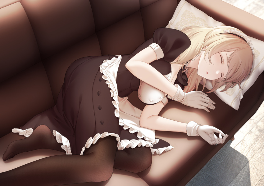 blonde_hair dress gloves maid short_hair sleeping zhanjian_shaonu zhixiang_zhi