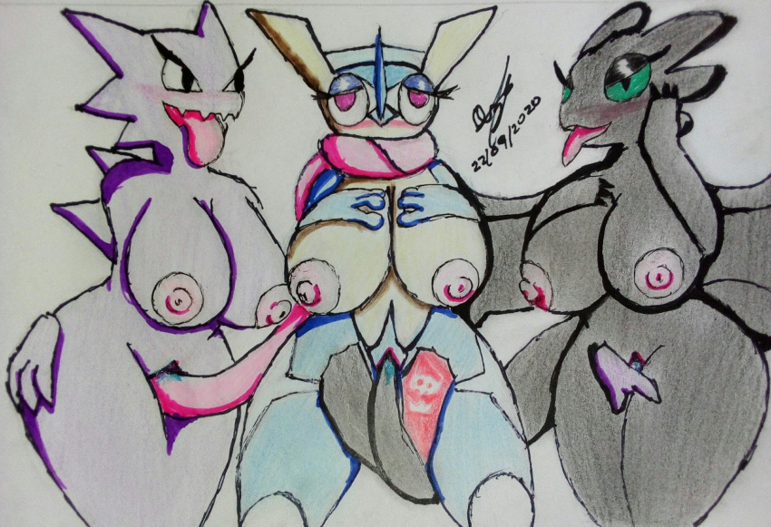 anthro big_breasts breasts crossgender dragon dreamworks female female/female greninja group hand_on_breast hand_pussy haunter hi_res how_to_train_your_dragon luxury_furart masturbation night_fury nintendo pok&eacute;mon pok&eacute;mon_(species) scalie tail_fetish tail_masturbation tail_play tongue tongue_out tongue_penetration toothless video_games western_dragon