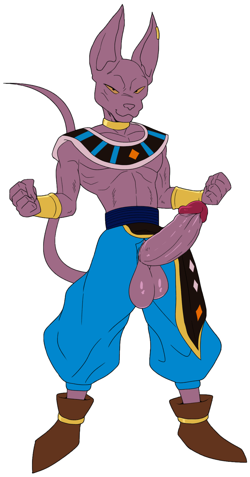 balls beerus big_penis cat dragon_ball dragon_ball_super erection feline humanoid_penis jerseydevil male mammal partial_clothing penis solo