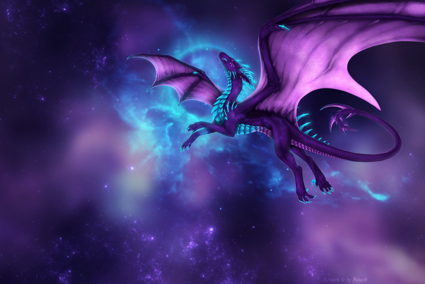 2021 ambiguous_gender claws cosmic_background digital_media_(artwork) dragon feral hi_res horn membrane_(anatomy) membranous_wings scales scalie selianth solo spines western_dragon wings