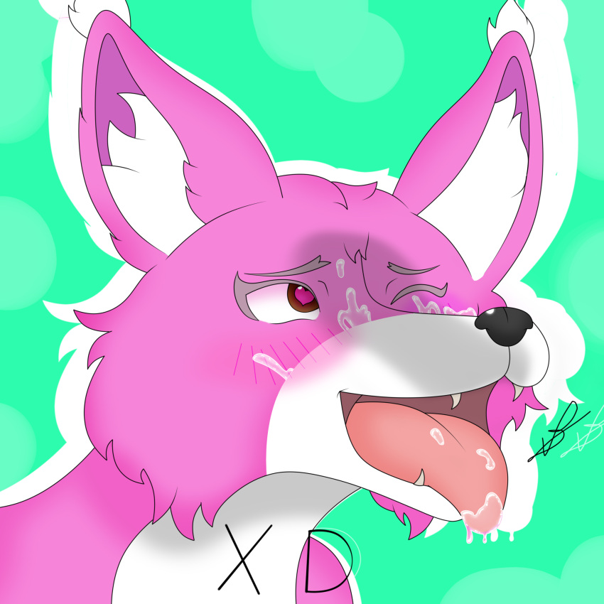 &lt;3 &lt;3_eyes 1:1 ambiguous_gender anonymous_artist anthro bodily_fluids canid canine cum cum_on_face genital_fluids hi_res mammal open_mouth saliva solo tongue tongue_out