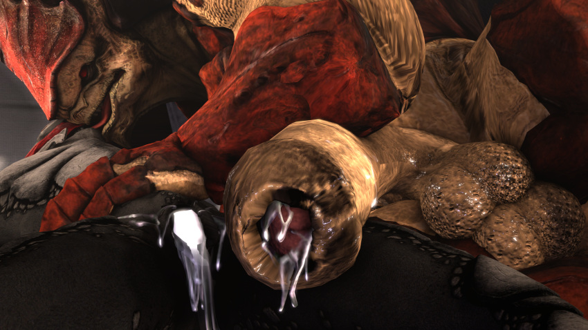 3d_(artwork) alien balls bodily_fluids cheap-wazoo cum cum_in_pussy cum_inside digital_media_(artwork) duo erection female foreskin genital_fluids genitals hi_res kissing krogan male male/female mass_effect penis pussy quad_balls turian urdnot_wrex video_games