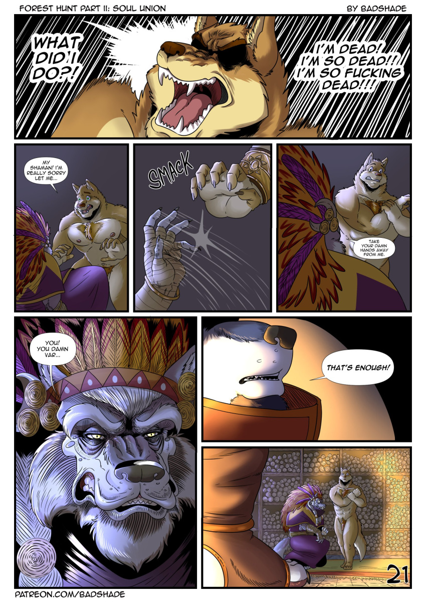 ! ... 5_fingers 5_toes abs absurd_res alternate_version_at_source angry anthro ashura_(shade) better_version_at_source biceps biped brown_body brown_fur canid canine canis claws clenched_teeth clothed clothing cobb_(shade) comic dialogue duo english_text eyebrows fangs feet fingers flaccid foreskin fur genitals grey_body grey_fur grey_tail group hi_res humanoid_genitalia humanoid_penis male mammal motion_lines multicolored_body multicolored_fur muscular muscular_anthro muscular_arms muscular_male navel nude open_mouth pecs penis profanity pubes scared shade_the_wolf shiruk_(shade) simple_background sound_effects speech_bubble standing teeth text toe_claws toes tongue triceps two_tone_body two_tone_fur two_tone_tail uncut url white_body white_fur white_tail wolf