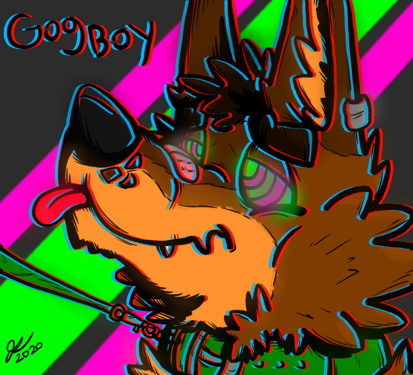 accessory alister_(art) anthro black_nose blep brown_body brown_fur buckle canid canine canis chromatic_aberration collar dark_eyebrows dark_hair ear_piercing eyebrows facial_tuft first_person_view fox fur green_collar green_leash grin hair hi_res hypnosis inner_ear_fluff leash leashing_pov male mammal metal mind_control narrowed_eyes orange_body orange_fur piercing plaster red_tongue signature simple_background smile solo submissive submissive_male teeth text thick_eyebrows tongue tongue_out tuft whisker_spots wolf