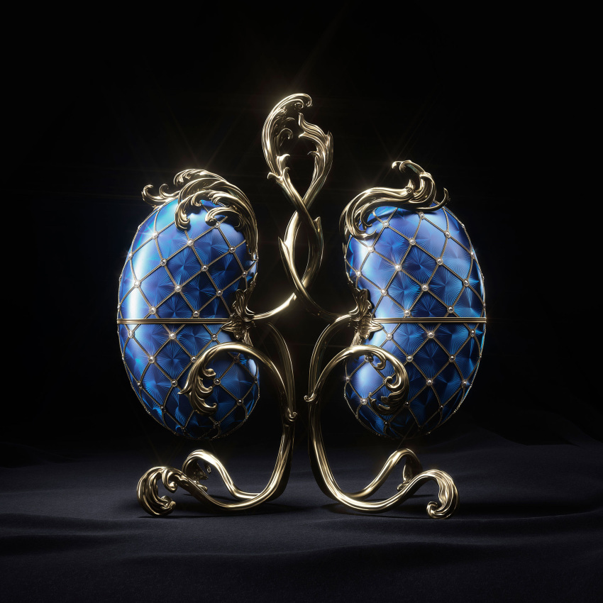 3d black_background commentary english_commentary faberge_egg glint gold highres kidney no_humans original rafael_vallaperde shadow simple_background