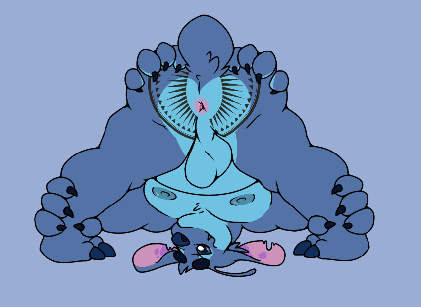 2021 4_arms 4_fingers absurd_res alien antennae_(anatomy) anthro anthrofied anus backsack balls biped blue_background blue_body blue_claws blue_eyebrows blue_fur blue_nipples butt chest_tuft claws digital_drawing_(artwork) digital_media_(artwork) disney experiment_(lilo_and_stitch) eyebrows fingers flat_colors fur genitals head_tuft hi_res lilo_and_stitch male multi_arm multi_limb muscular muscular_anthro muscular_male nipples notched_ear presenting presenting_anus presenting_hindquarters simple_background small_tail solo spread_butt spreading stitch_(lilo_and_stitch) sylvanedadeer tattoo thick_eyebrows toe_claws tuft