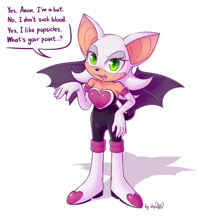 2017 anthro blush chiropteran comic_panel dsp2003 english_text female hi_res innuendo looking_at_viewer mammal membrane_(anatomy) membranous_wings offscreen_character open_mouth rouge_the_bat signature simple_background solo sonic_the_hedgehog_(series) speech_bubble text white_background wings