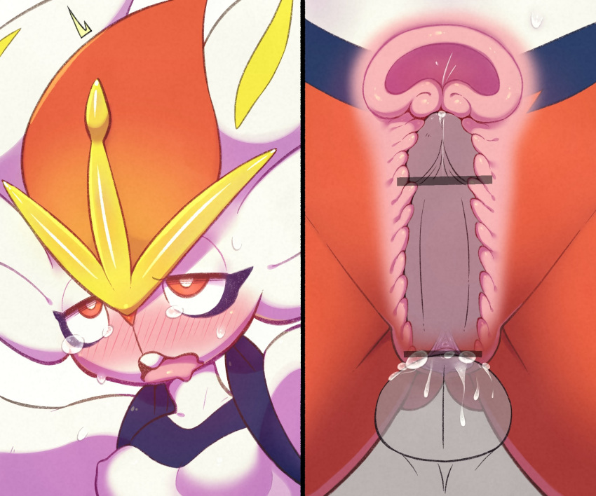 anthro anthro_penetrated balls blush bodily_fluids breasts censor_bar censored cervix cinderace duo fangs female fur genital_fluids genitals half-closed_eyes hi_res human human_on_anthro human_penetrating human_penetrating_anthro interspecies lagomorph looking_pleasured male male/female male_penetrating male_penetrating_anthro mammal narrowed_eyes nintendo open_mouth penetration pok&eacute;mon pok&eacute;mon_(species) pok&eacute;philia pussy pussy_juice pussy_juice_on_balls sex simple_background tongue tongue_out uterus vaginal vaginal_penetration video_games white_body white_fur 武弾典斎