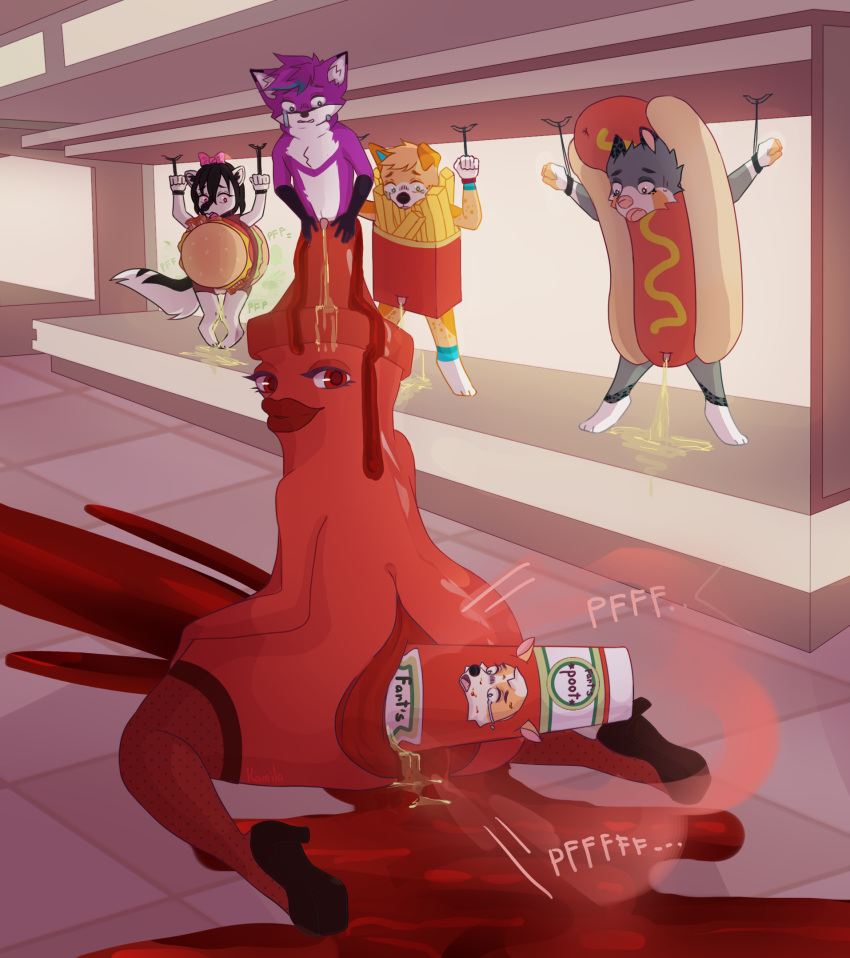 anal anthro anthropomorphism bdsm bodily_fluids bondage bottle bound burger canid canine canis catsup clothing condiment costume cursed cursed_image customers domestic_dog fart feces female food forced fox french fries genital_fluids herding_dog hi_res hot_dog humanoid husky iggy inside interior kamila_kami ketchup laxes light luca male mammal mephitid mummie nordic_sled_dog pastoral_dog peeing playing rape sauce scat skunk snuff spitz store synthetic tibbles urine vore watersports welsh_corgi what