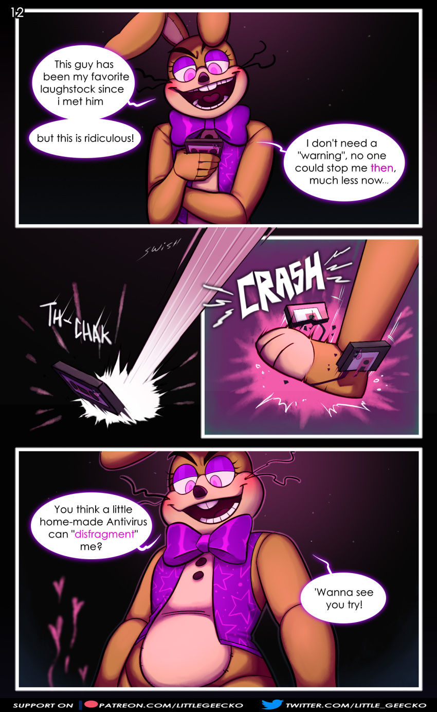 ! &lt;3 2020 anthro barefoot big_bow_tie big_ears black_background blush bottomless bottomless_male bow_tie broken broken_tape buckteeth cassette cassette_tape close-up clothed clothing comic comic_page comic_panel dialogue english_text eyelashes five_nights_at_freddy's five_nights_at_freddy's_vr:help_wanted fnaf_vr_help_wanted foot_focus glitchtrap hi_res lagomorph leporid littlegeecko long_ears long_whiskers looking_down male mammal motion_lines multicolored_body multicolored_ears open_mouth pink_eyes pink_tongue rabbit simple_background smile solo sound_effects speech_bubble stepped_on tan_body tan_ears teeth text throwing throwing_object tongue topwear url vest video_games whiskers white_body white_ears