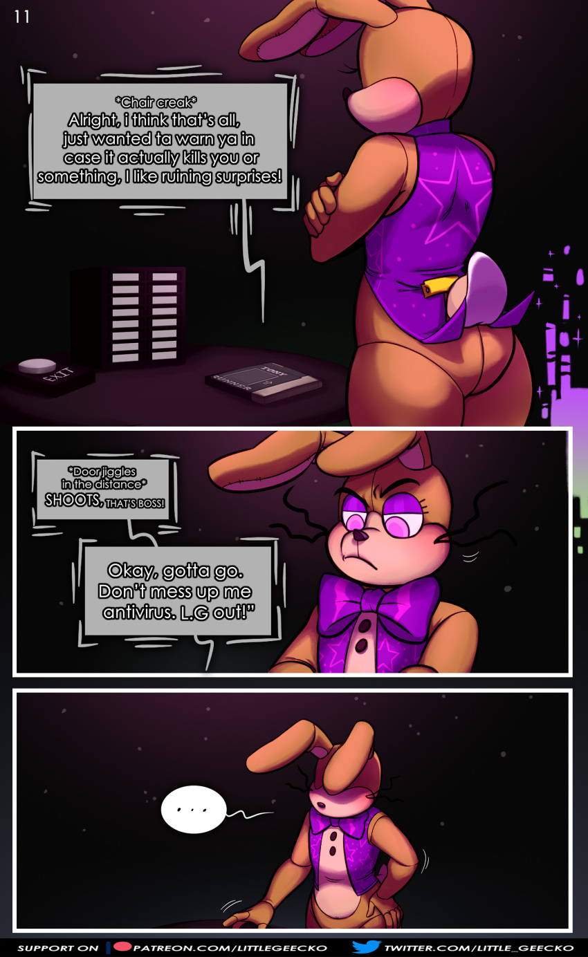 ! ... 2020 angry anthro big_bow_tie big_ears black_background blush bottomless bottomless_male bow_tie buckteeth butt cassette cassette_player cassette_tape clothed clothing comic comic_page comic_panel dialogue dialogue_box english_text eyelashes five_nights_at_freddy's five_nights_at_freddy's_vr:help_wanted fnaf_vr_help_wanted frown glitchtrap hi_res lagomorph leporid littlegeecko long_ears long_whiskers male mammal motion_lines multicolored_body multicolored_ears multicolored_tail pink_eyes presenting presenting_hindquarters rabbit simple_background solo speech_bubble standing tan_body tan_ears tan_tail tape_recorder teeth text thick_thighs topwear url vest video_games whiskers white_body white_ears white_tail