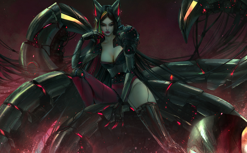 ahri cleavage crossover cyberpunk_2077 league_of_legends mecha_musume nixeu