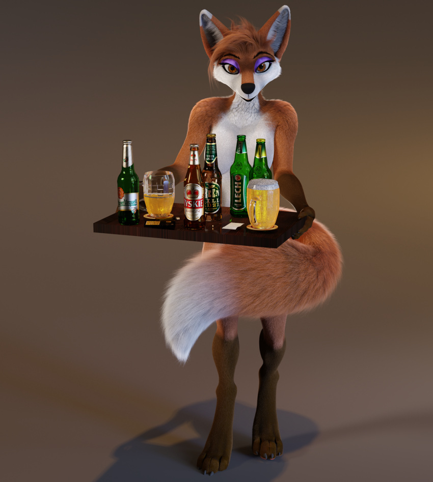 3d_(artwork) alcohol anthro beer beverage brown_background canid canine digital_media_(artwork) female fox hi_res mammal simple_background solo titord