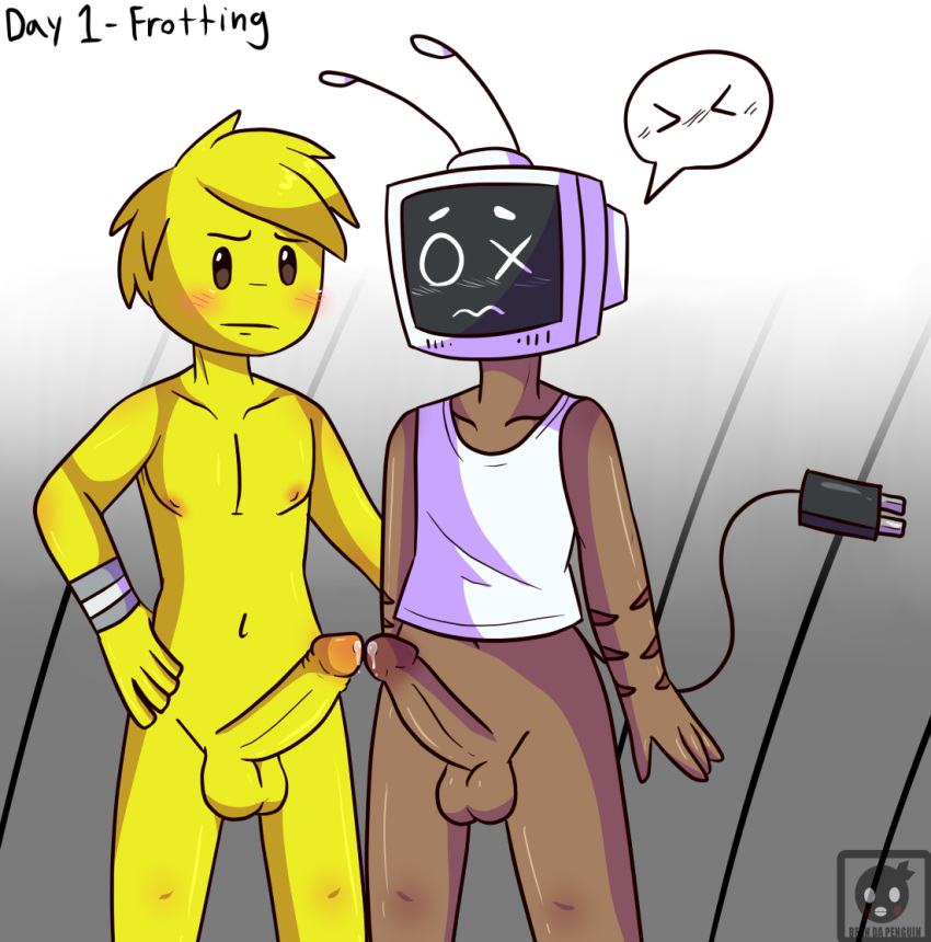 anthro balls bds17 blush clothed clothing duo embarrassed erection eyebrows fingers frottage genitals hair human humanoid jeff_(bds17) kissing male male/male mammal navel nipples nude owen_(bds17) penis penis_kissing roblox sex simple_background
