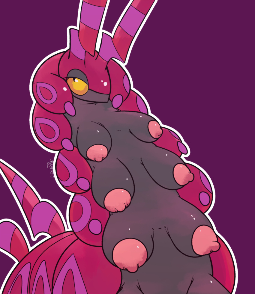 2020 boobipede breasts busty_feral dotrook female feral hi_res multi_breast nintendo pok&eacute;mon pok&eacute;mon_(species) purple_background scolipede simple_background solo video_games yellow_eyes