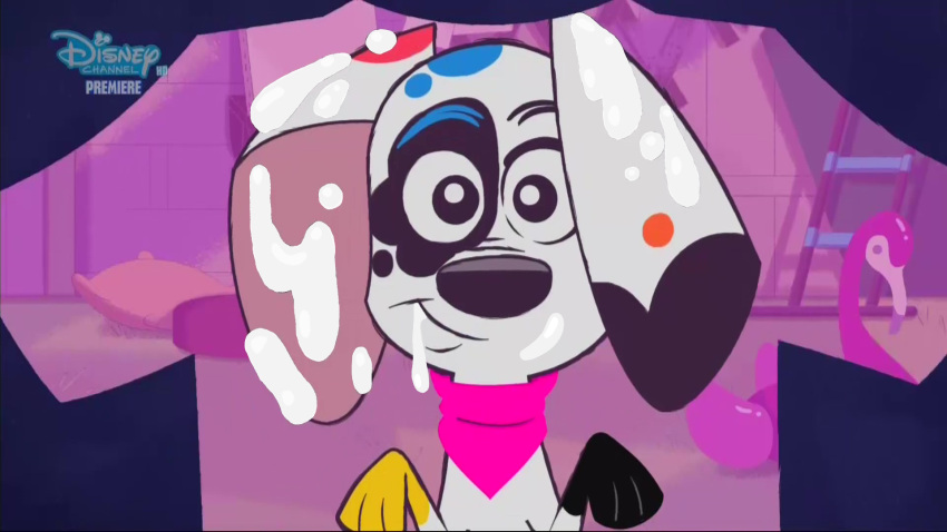 101_dalmatian_street 101_dalmatians 16:9 bandanna bodily_fluids bodypaint canid canine canis cum da_vinci_(101_dalmatians) dalmatian disney domestic_dog edit female feral genital_fluids hi_res kerchief mammal solo unknown_artist widescreen