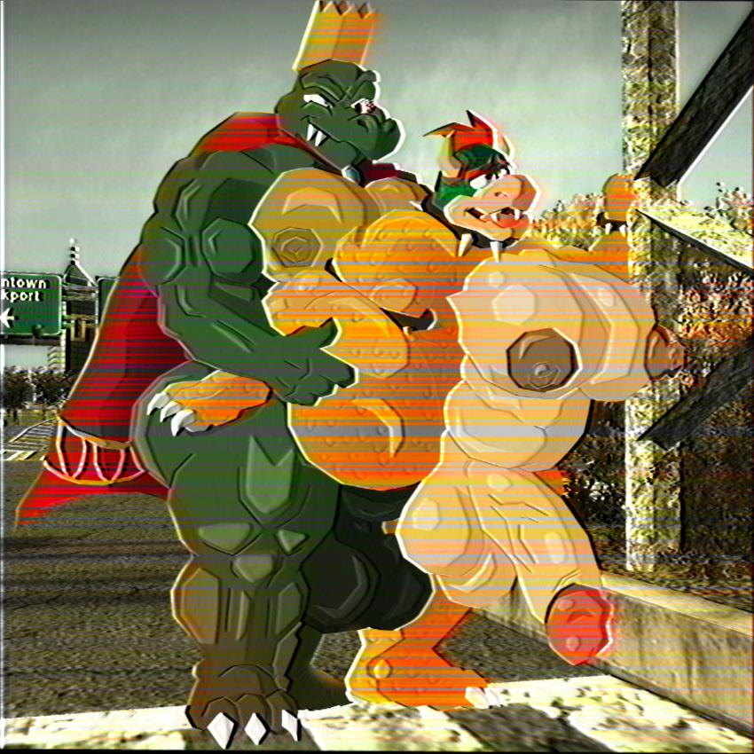 anthro big_breasts big_butt big_pecs big_penis bowser breasts butt donkey_kong_(series) duo genitals hand_on_leg hand_on_thigh hi_res huge_penis humanoid king_k._rool koopa male male/male mario_bros muscular nintendo pecs penis platform_leg_glider_position possbooty raised_leg scalie slightly_chubby thick_thighs vhs_filter