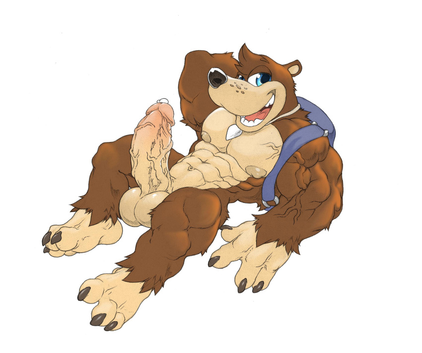 2019 abs anthro areola backpack balls banjo-kazooie banjo_(banjo-kazooie) barazoku barefoot bear biped blue_eyes bodily_fluids claws cum cum_on_penis erection feet fur genital_fluids genitals hi_res humanoid_genitalia humanoid_penis jewelry looking_at_viewer male mammal muscular muscular_anthro muscular_male navel necklace nipples nude open_mouth orgasm pecs penis rareware sharp_claws sharp_teeth smile solo teeth thick_penis toe_claws tongue utx-shapeshifter vein veiny_penis