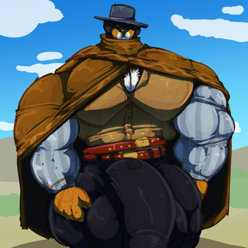 1:1 2019 anthro balls belt bernese_mountain_dog big_balls big_bulge big_muscles big_penis bobert body_hair bottomwear bulge canid canine canis cape chest_hair clothing cloud day domestic_dog genitals hat headgear headwear hi_res huge_balls huge_bulge huge_muscles huge_penis hyper hyper_balls hyper_bulge hyper_genitalia hyper_muscles hyper_penis jacob_(iron99) looking_at_viewer male mammal molosser mountain_dog muscular pants penis shirt sky solo swiss_mountain_dog topwear walking