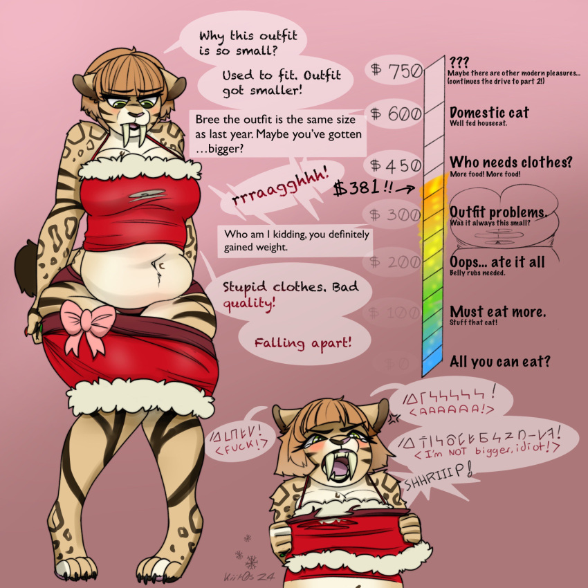 anthro bree_(kiit0s) digital_media_(artwork) digitigrade fangs felid feline female furry hi_res kiit0s mammal overweight overweight_female saber-toothed_tiger sabertooth_(anatomy) sabertooth_feline teeth