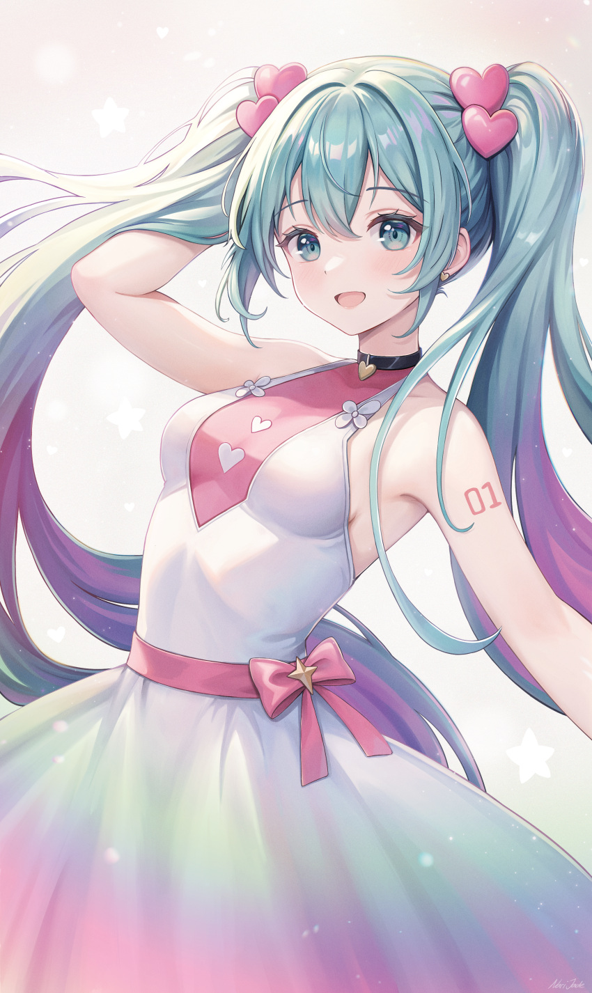 absurdres aqua_hair bow choker dress hatsune_miku highres narijade