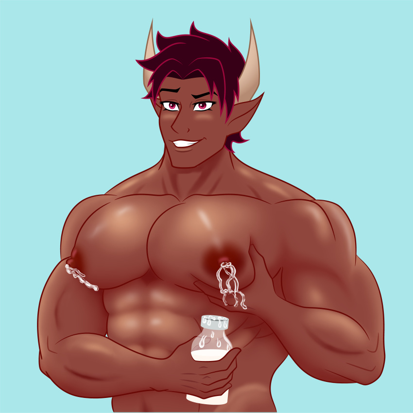 abs absurd_res ambiguous_fluids animal_humanoid bodily_fluids bovid bovine hi_res horn humanoid lactating male male_lactation mammal milk muscular muscular_male nipples pecs rub_lug solo stier_(rub_lug)