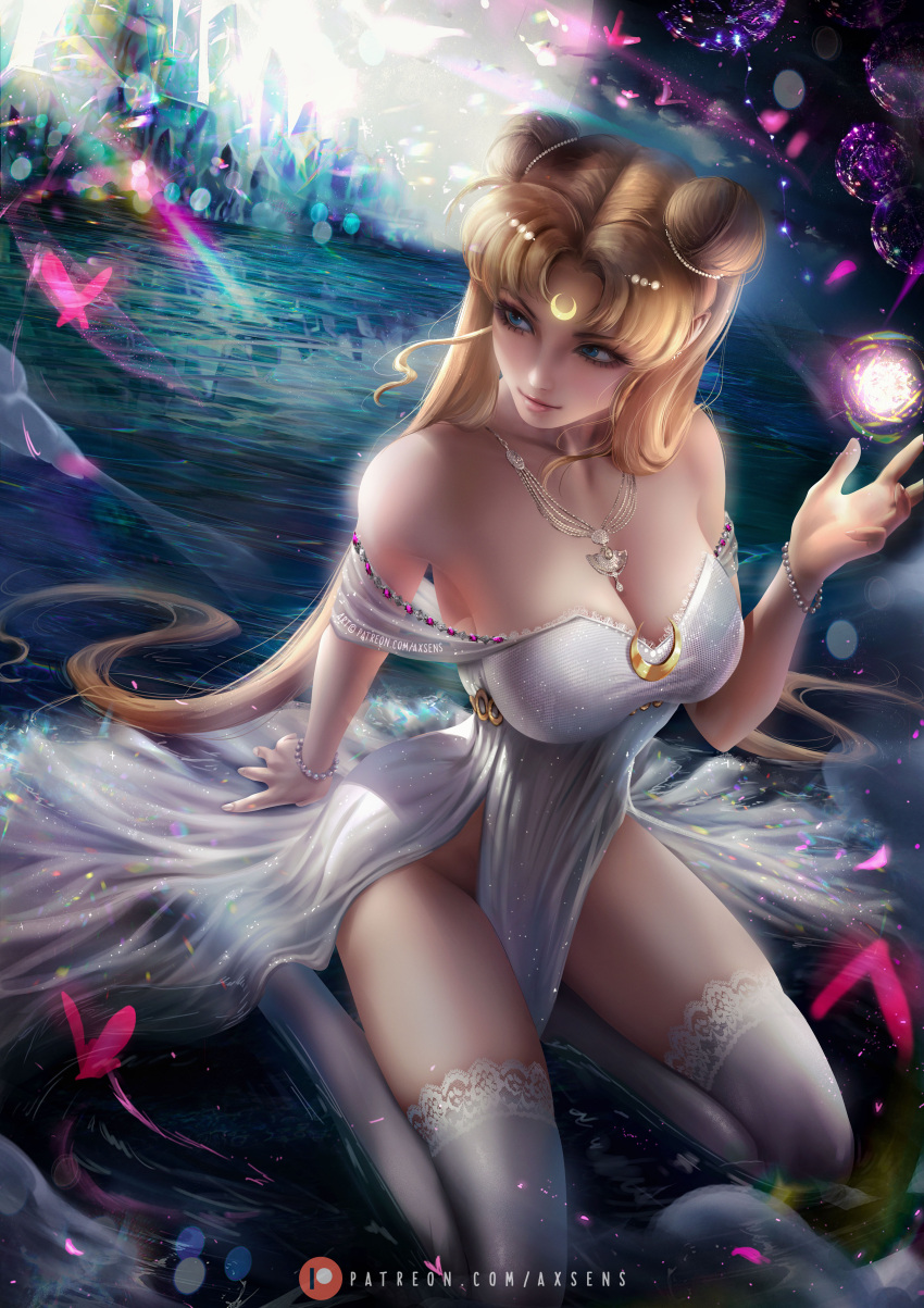 axsens cleavage dress no_bra nopan princess_serenity sailor_moon thighhighs