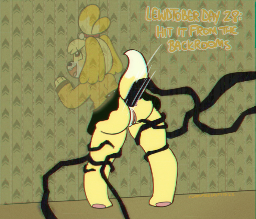 2022 accessory anal anal_penetration animal_crossing anthro anus artist_name barefoot biped black_eyelashes black_eyes black_nose black_tentacles blonde_hair bottomwear brown_clothing brown_sweater brown_topwear button_(fastener) canid canine canis clothed clothed_anthro clothed_female clothed_sex clothing colored corruptedcryptid crossover dated digital_drawing_(artwork) digital_media_(artwork) dipstick_tail dog_tail domestic_dog english_text eye_roll eyelashes feet female female_anthro fingers floppy_ears fluffy_ears full-length_portrait fur genitals green_wall hair hair_accessory hair_tie hi_res humor isabelle_(animal_crossing) leaning leaning_forward lewdtober looking_pleasured mammal markings monster motion_lines nintendo no_underwear open_mouth open_smile pawpads penetration pigeon_toed pink_pawpads portrait pun pussy raised_tail rear_view sex shih_tzu signature skirt smile solo species_request standing sweater tail tail_markings teeth tendrils tentacle_in_ass tentacle_penetration tentacles tentacles_around_legs text the_backrooms through_wall tongue topwear toy_dog translucent_wall upskirt upskirt_sex wall_(structure) wallpaper_(decoration) yellow_body yellow_ears yellow_fur yellow_tail yellow_text