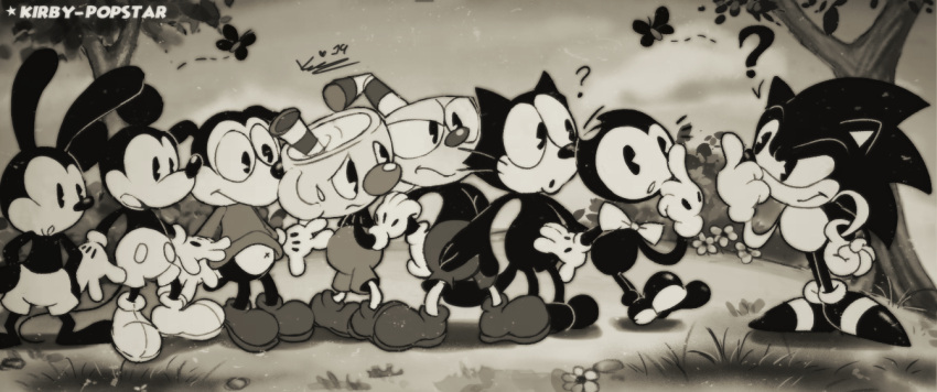 anthro bendy_and_the_ink_machine bendy_the_dancing_demon betty_boop_(series) bimbo_the_dog biped canid canine canis clothed clothing cuphead_(character) cuphead_(game) demon disney domestic_cat domestic_dog eulipotyphlan felid feline felis felix_the_cat felix_the_cat_(series) fleischer_style_toon for_a_head gloves group handwear hedgehog kirby-popstar lagomorph leporid male mammal mickey_mouse monochrome mouse mugman murid murine object_head oswald_the_lucky_rabbit paramount_pictures plant question_mark rabbit rodent sega sonic_the_hedgehog sonic_the_hedgehog_(series) tail toony tree whiskers