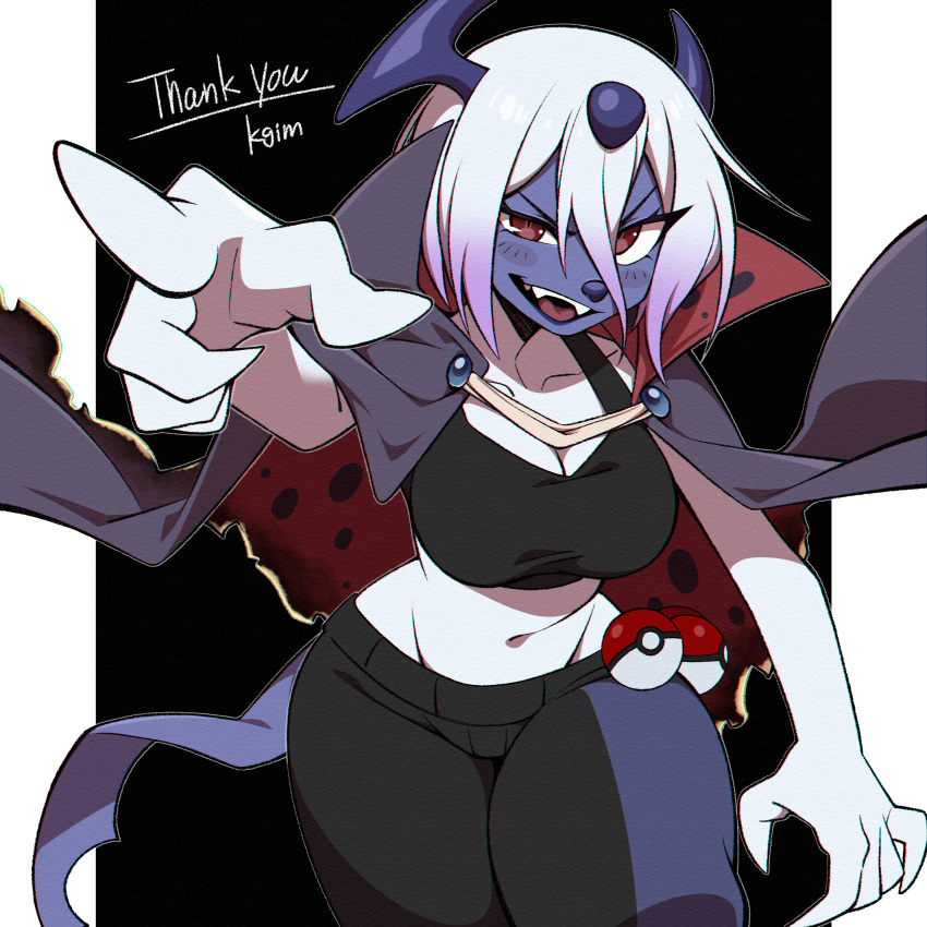 absol absurd_res challenge cloak clothing delsere_(foxxheart) front_view generation_3_pokemon gesture hand_gesture hi_res mega_absol mega_evolution nintendo pointing pokeball pokemon pokemon_(species) smile smirk