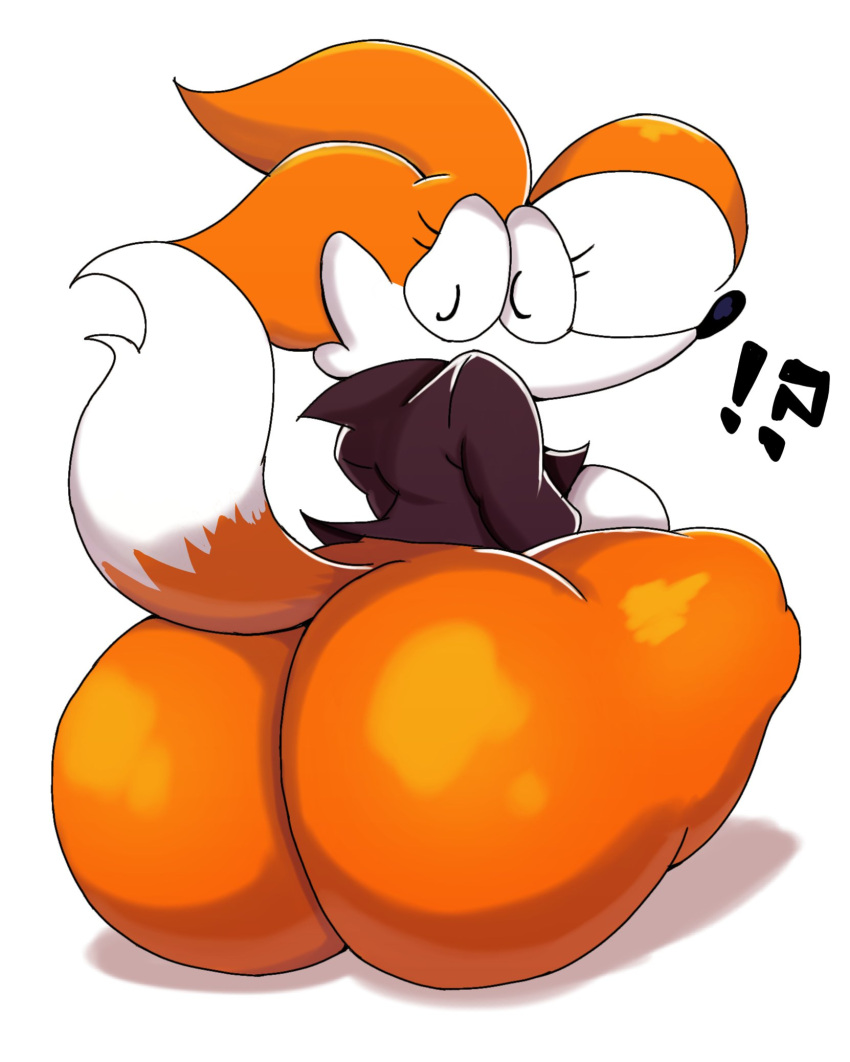 anthro big_breasts big_butt breasts butt canid canine clothing female fox hi_res huge_breasts jacket mammal orange_body simple_background solo tail thedeathcrow05 topwear white_background