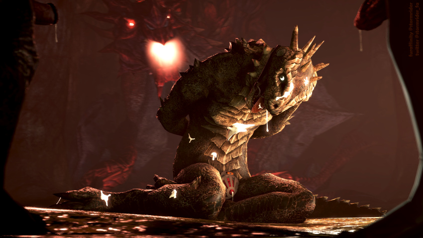 16:9 3d_(artwork) argonian bdsm bethesda_softworks bodily_fluids bondage bound chastity_cage chastity_device cum cum_on_chest cum_on_face cum_on_feet digital_media_(artwork) dragon dungeon genital_fluids group hi_res humanoid imminent_rape imminent_sex kneeling male male/male scalie size_difference skyrim slave solo_focus source_filmmaker stormrider the_elder_scrolls troll vampire video_games widescreen