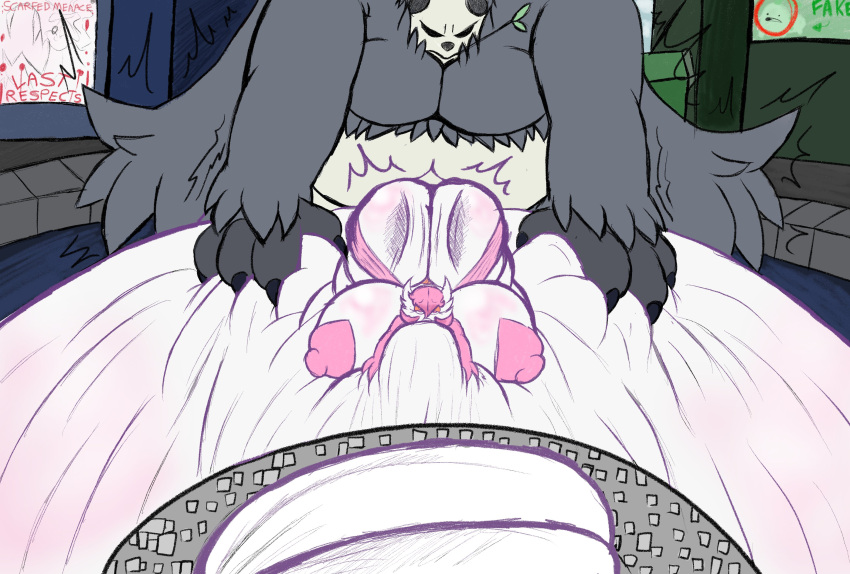 absurd_res anthro astil_(nikuzi) big_breasts big_butt breasts butt duo female gardevoir generation_3_pokemon generation_6_pokemon grey_body hair hi_res huge_breasts huge_butt latteswingin male male/female nintendo pangoro penetration pink_hair pokemon pokemon_(species) white_body