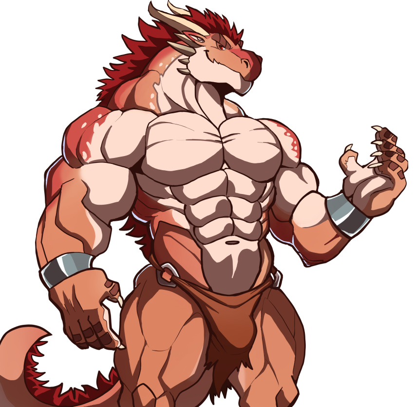 5_fingers abs absurd_res anthro biceps biped bottomwear bracelet bulge claws clothing countershade_face countershade_neck countershade_torso countershading darknaigart dragon fingers hi_res horn jewelry loincloth male muscular muscular_anthro muscular_male mythological_creature mythological_scalie mythology pecs scalie smile solo tail