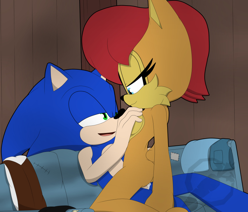 absurd_res anthro archie_comics bodily_fluids breast_grab breasts building chipmunk cum duo eulipotyphlan farm female genital_fluids ground_squirrel hand_on_breast hedgehog hi_res house male mammal rodent sally_acorn sciurid sega sonic_the_hedgehog sonic_the_hedgehog_(archie) sonic_the_hedgehog_(comics) sonic_the_hedgehog_(series) the_carrot_farm