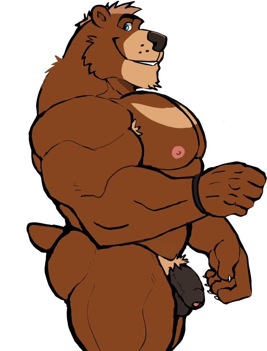 5_fingers absurd_res anthro areola balls bear biped brown_body brown_fur claws darknaigart fingers flaccid foreskin fur genitals hi_res humanoid_genitalia humanoid_penis male mammal muscular muscular_anthro muscular_male nipples pecs penis smile solo tail