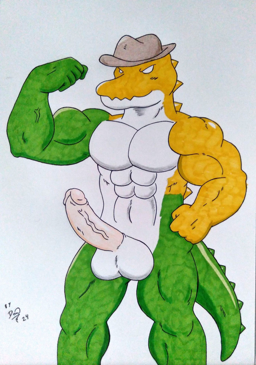 2024 abs absurd_res alligator alligatorid anthro balls barazoku biceps big_balls big_muscles big_pecs candy clothing crocodile crocodilian crocodylid dashthefox dessert drawing erection flexing flexing_bicep food food_creature genitals glitch_productions green_body gummigoo_(tadc) gummy_(food) gummy_creature hat hat_only headgear headgear_only headwear headwear_only hi_res humanoid_genitalia humanoid_penis living_candy male manly markers mostly_nude multicolored_body muscular muscular_anthro muscular_arms muscular_male muscular_thighs non-mammal_balls nude pecs penis reptile scales scalie simple_background solo standing tail the_amazing_digital_circus thick_penis topwear traditional_media_(artwork) two_tone_body vein veiny_penis white_background white_body yellow_body