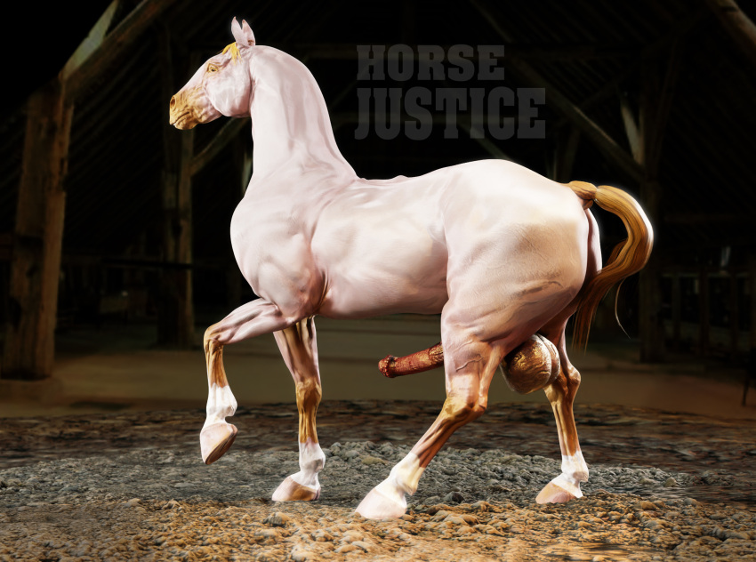 3d_(artwork) animal_genitalia animal_penis balls barn big_balls big_penis blonde_hair digital_media_(artwork) equid equine equine_genitalia equine_penis erection feral fur genitals hair hi_res horse horse_tail horsejustice male male_focus mammal penis photo_shoot photorealism solo solo_focus white_body white_fur yellow_eyes