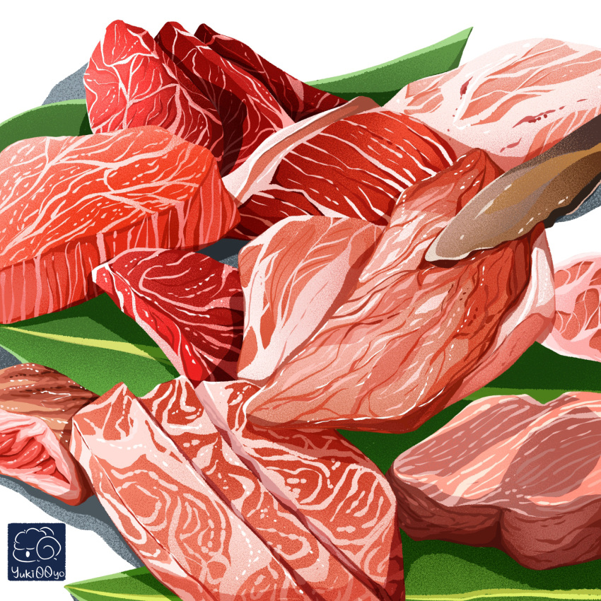 artist_logo food food_focus highres meat no_humans original raw_meat tongs yuki00yo