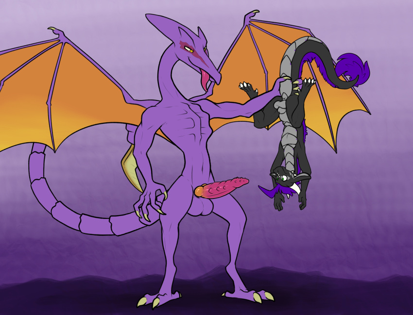 anthro balls dragon duo genitals hi_res horn male male/male metroid nintendo penis ridley sarek_aran_desian sarek_aran_desian_(character) size_difference video_games wings