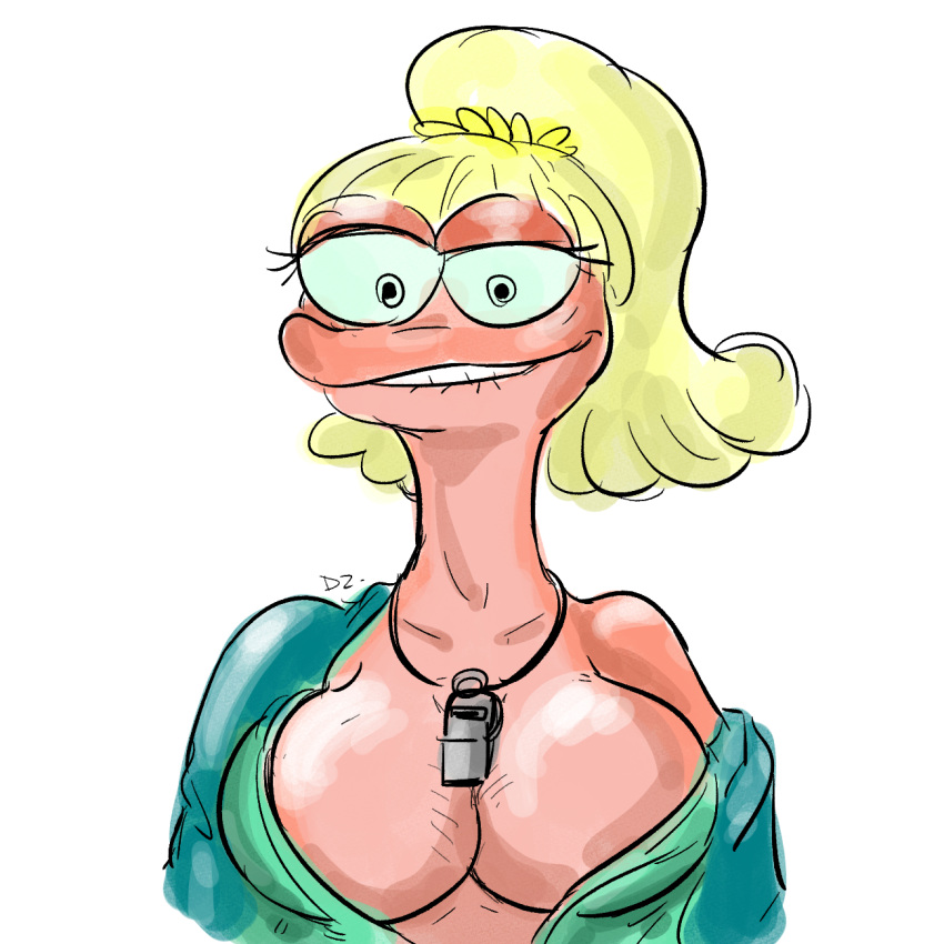 1:1 amphibia_(series) amphibian anthro bite biting_lip biting_own_lip breasts cleavage clothed clothing disney duo female hair hi_res newt open_clothing open_shirt open_topwear ponytail salamander_(amphibian) self_bite shirt simple_background thedarkzircon topwear whistle white_background