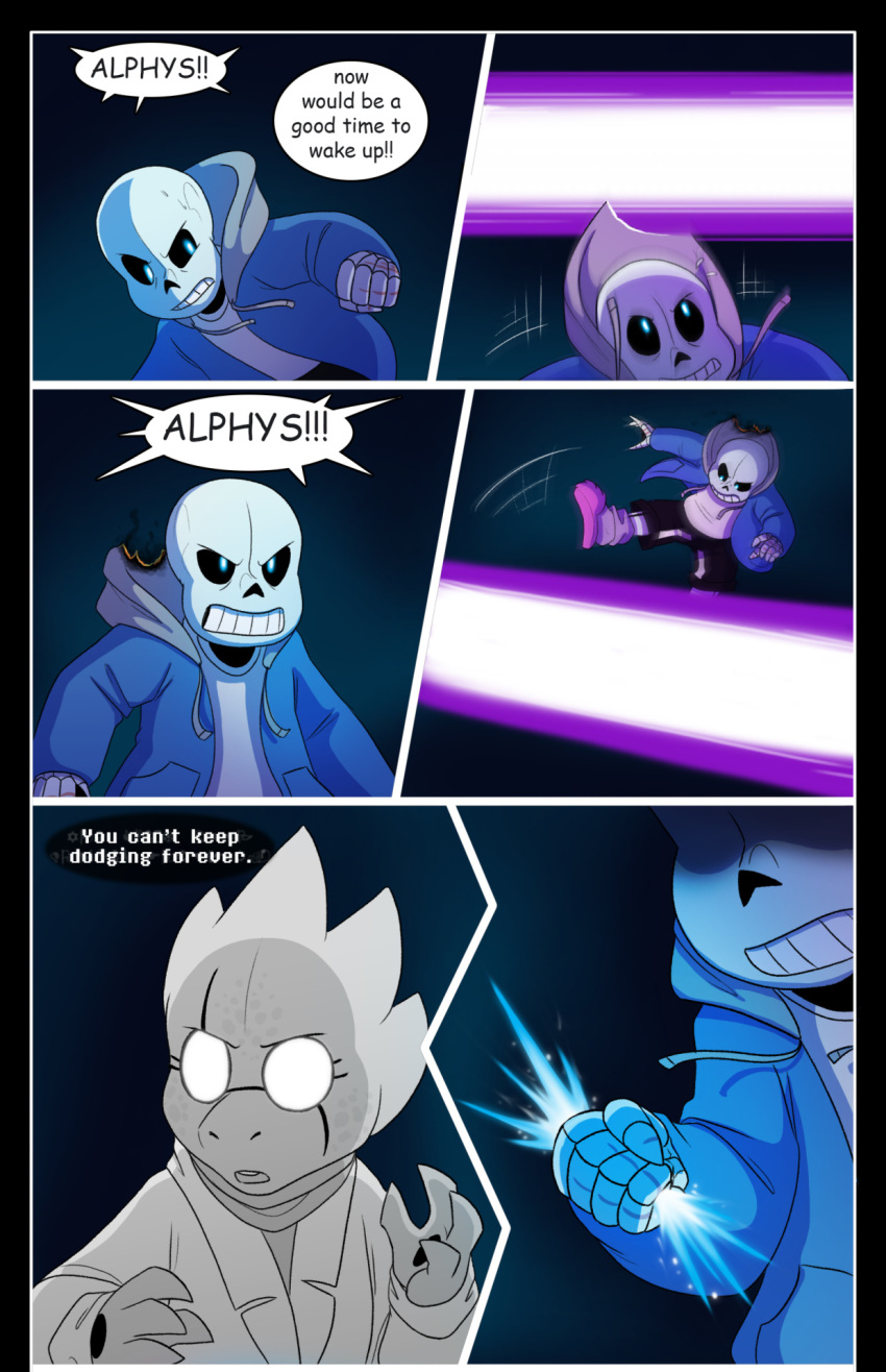 absolutedream alphys animated_skeleton black_border bone border clothed clothing english_text gaster_blaster hi_res humanoid lizard male reptile sans_(undertale) scalie skeleton text undead undertale video_games w.d_gaster