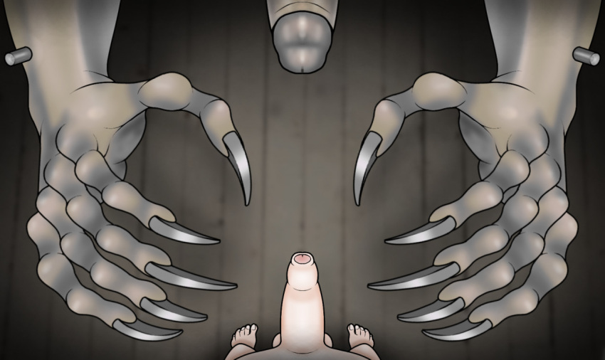 2020 5_fingers animatronic anthro balls claws demondoggodamien digital_media_(artwork) domestic_cat domination duo english_text erection feet felid feline felis fingers first_person_view five_nights_at_candy's five_nights_at_candy's_3 genitals hand_fetish human human_on_anthro humanoid_genitalia humanoid_hands humanoid_penis interspecies machine male male/male male_domination male_pov mammal metal_bar monster monster_cat_(five_nights_at_candy's) nude paws penile penis reaching_towards_viewer robot signature size_difference submissive submissive_male teasing text video_games