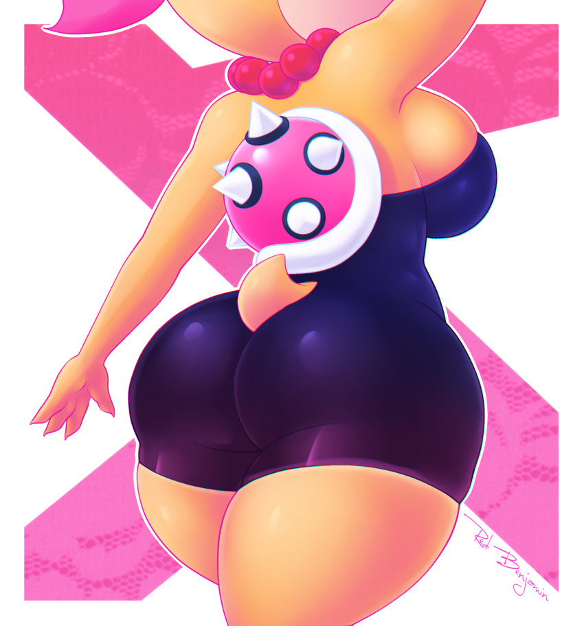 accessory anthro big_breasts big_butt breasts butt butt_pose female hair_accessory hair_bow hair_ribbon hi_res jewelry koopaling mario_bros necklace nintendo pose rear_view ribbons sirredbenjamin solo thick_thighs video_games wendy_o._koopa