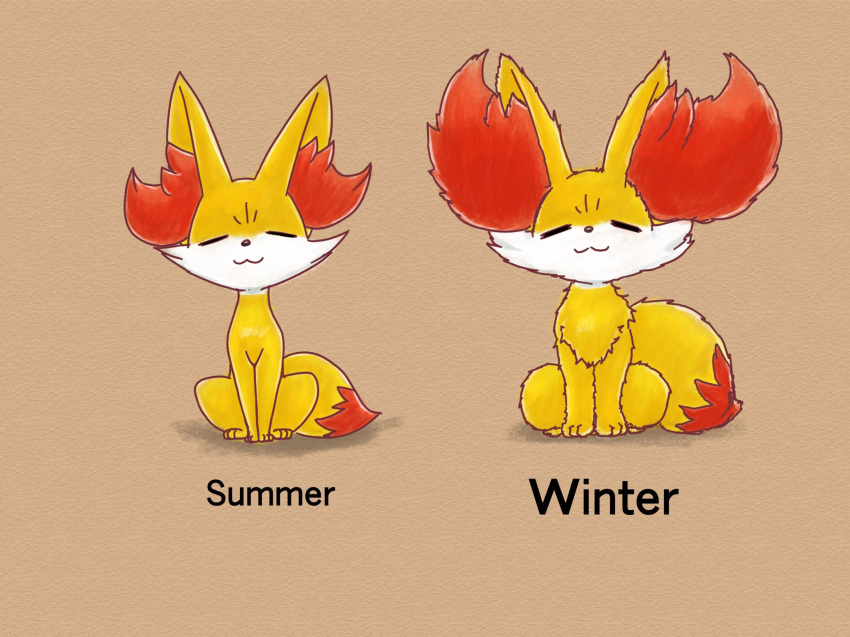 ambiguous_gender before_and_after brown_background canid canine cheek_tuft dipstick_tail eiroru english_text eyes_closed facial_tuft fennekin feral fluffy fur hi_res inner_ear_fluff mammal messy_tail multicolored_tail nintendo pok&eacute;mon pok&eacute;mon_(species) poof quadruped red_body red_fur simple_background sitting smile solo text tuft urorie4‬ video_games white_body white_fur yellow_body yellow_fur
