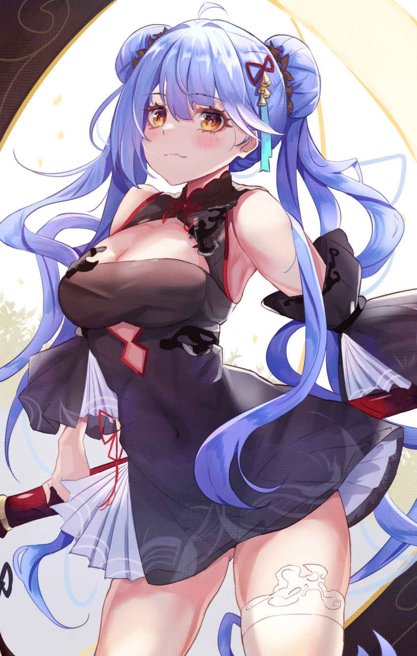 azur_lane chinadress cleavage essex_(azur_lane) no_bra panipo thighhighs