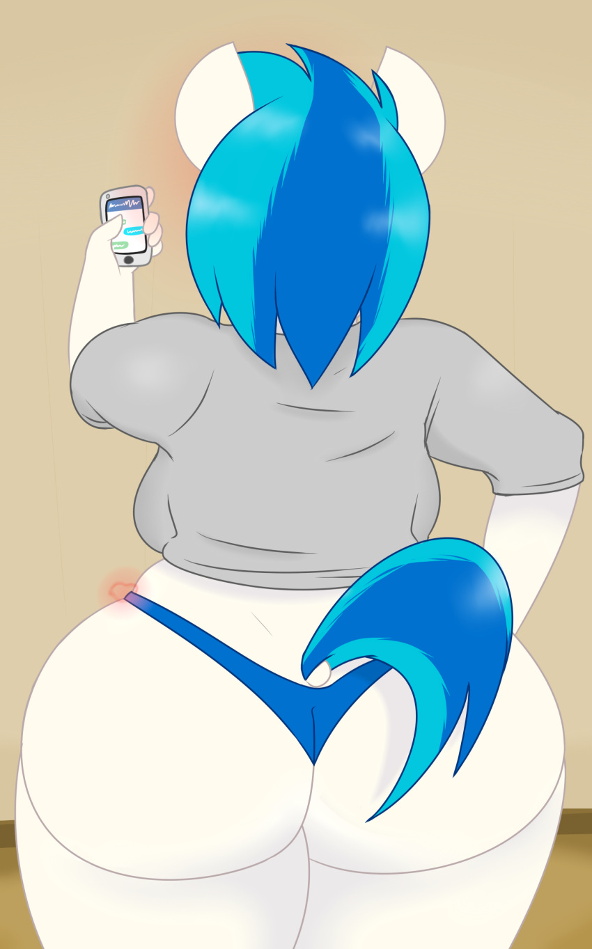 anthro anthrofied beast_(disambiguation) big_butt butt cellphone clothing coatieyay equid equine female friendship_is_magic hasbro hi_res huge_butt magic mammal my_little_pony overweight overweight_anthro overweight_female panties phone rear_view solo thick_thighs underwear vinyl_scratch_(mlp)