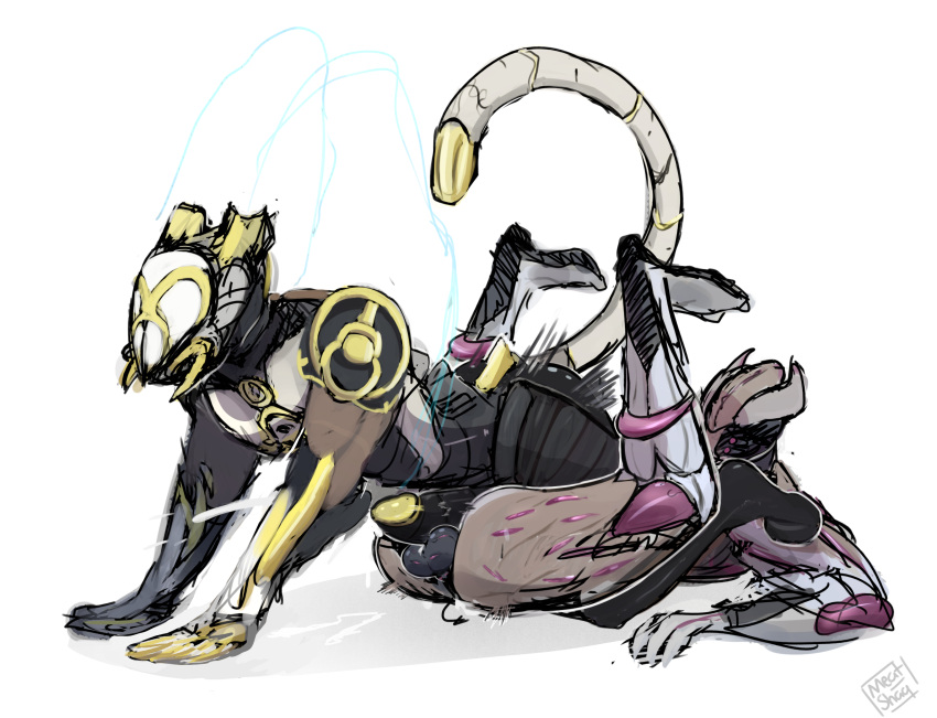 alien animal_humanoid balls bodily_fluids butt cum duo erection genital_fluids genitals hi_res hot_dogging humanoid male male/male mammal mammal_humanoid meatshaq monkey_humanoid nidus_(warframe) penis primate primate_humanoid tenno video_games warframe wukong_(warframe)